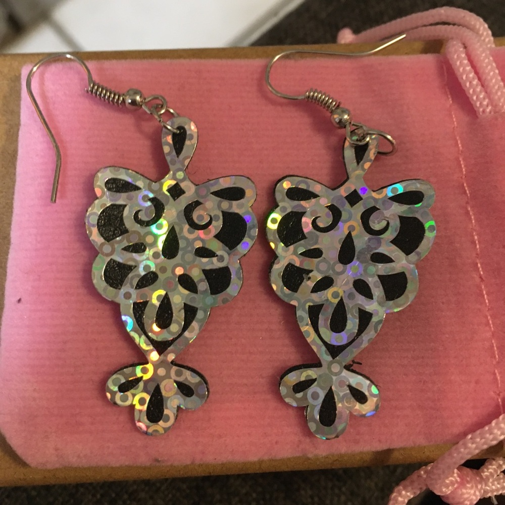Faux leather sterling silver hook earrings